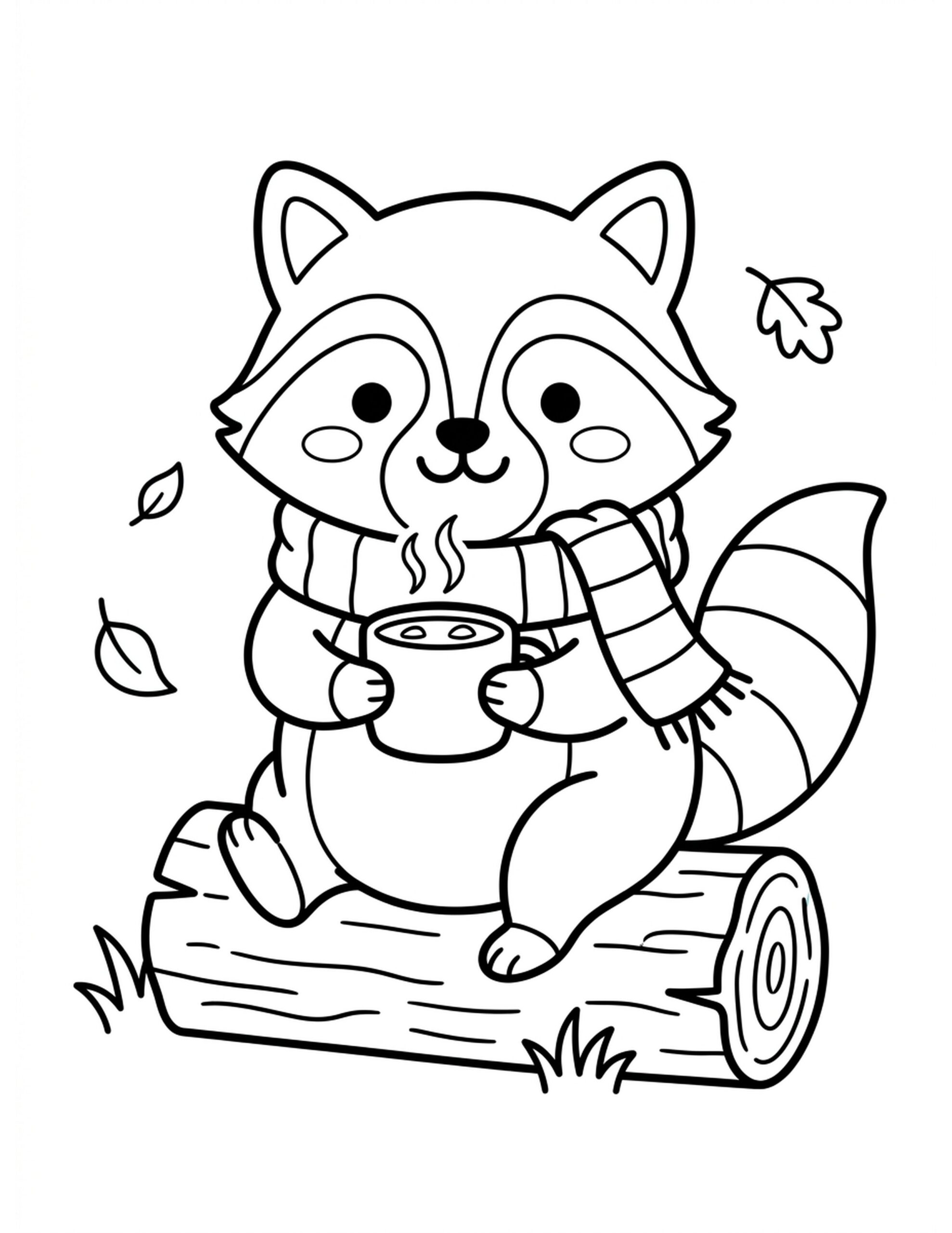 Happy Raccoon with a Scarf Coloring Page