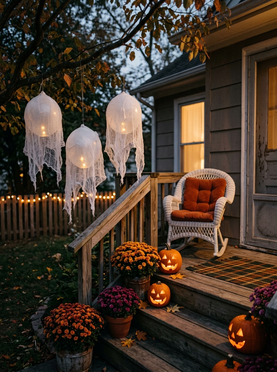 Ghostly Floating Lanterns - diy halloween yard decorations