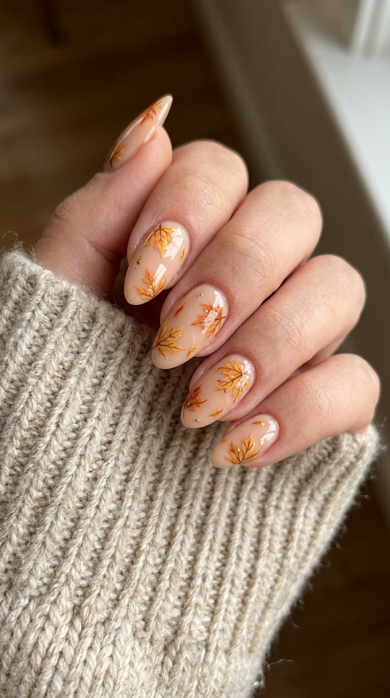 Crisp Maple Leaves - fall almond nails
