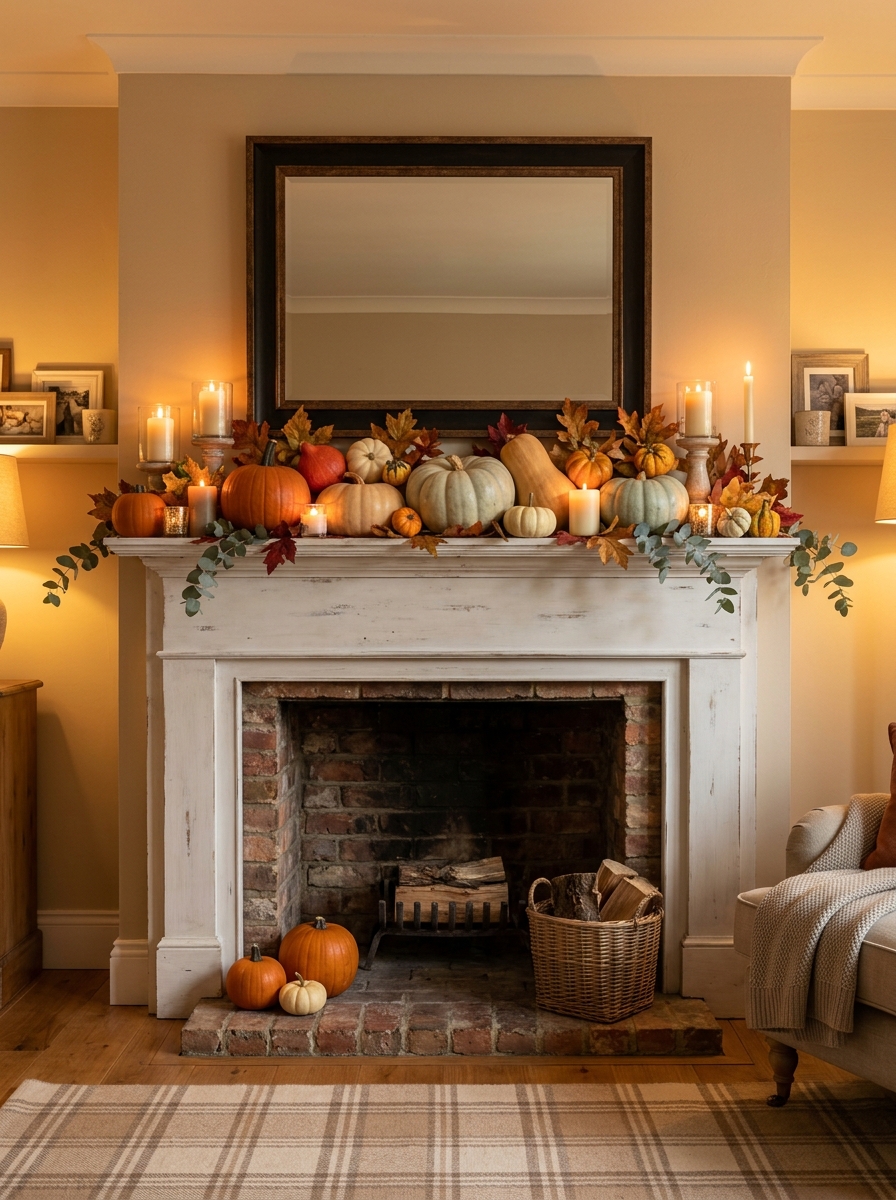 Pumpkins on the Mantel