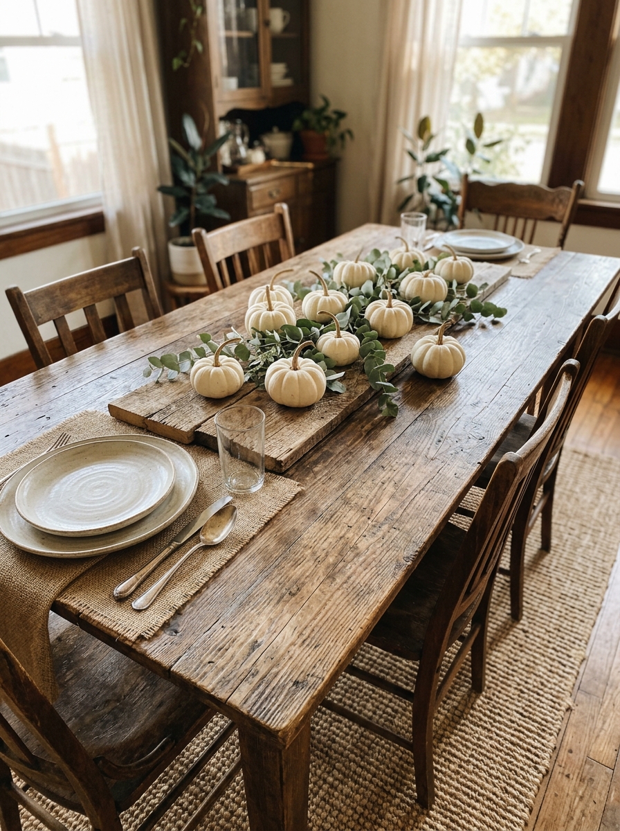 Rustic Charm with Miniature Pumpkins - pumpkin tablescapes