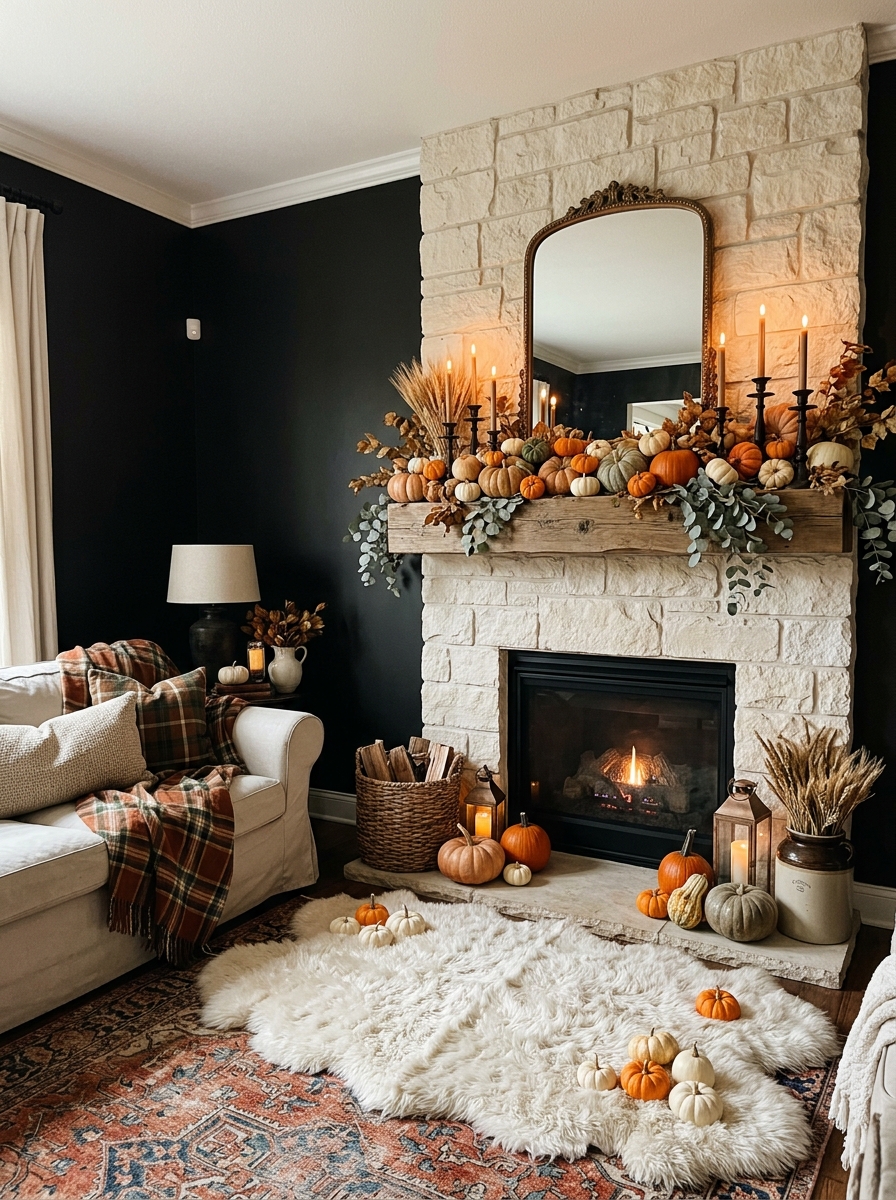Pumpkin Mantel Display - halloween decor ideas