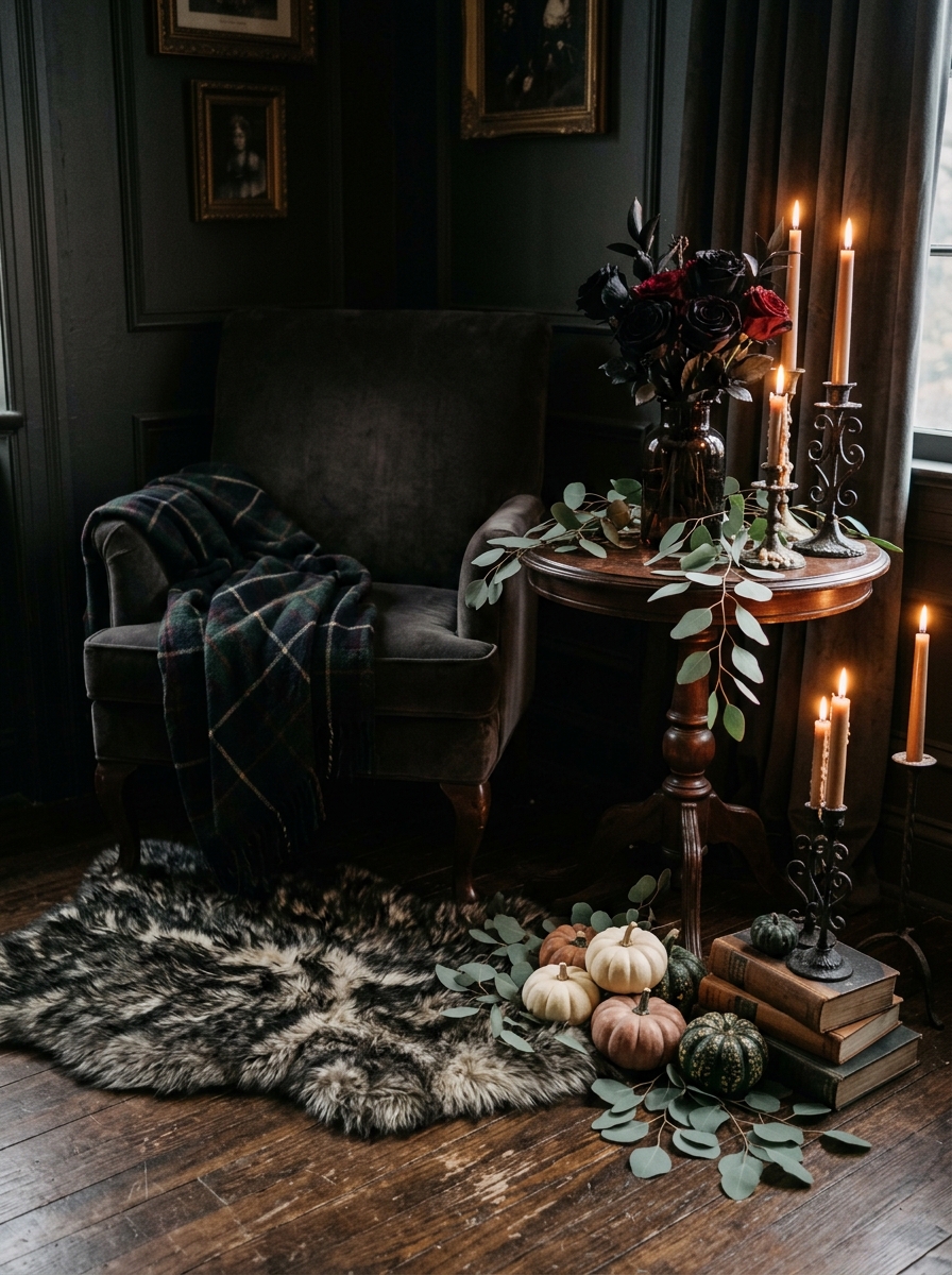 Hauntingly Elegant Living Room Vignette