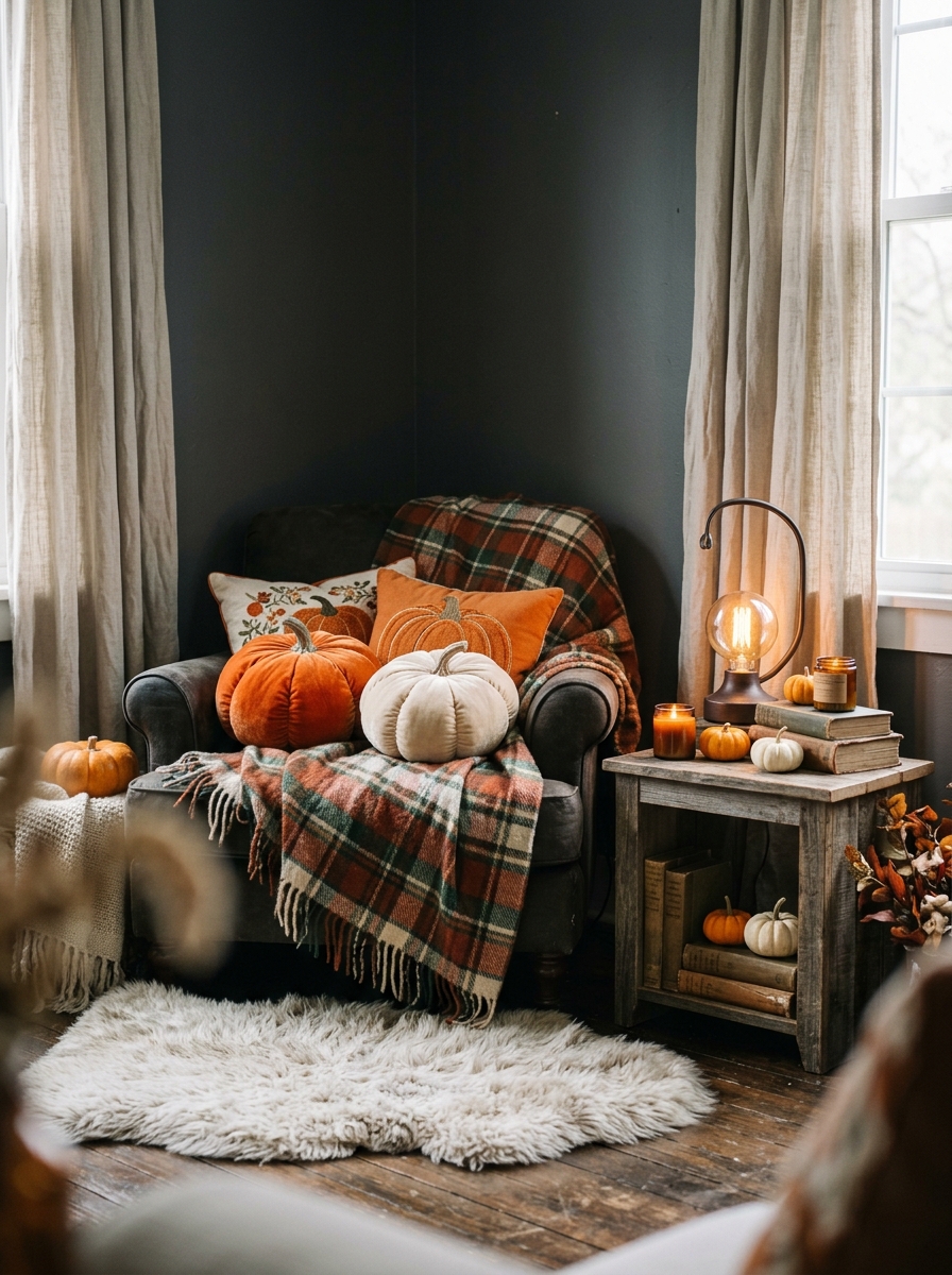 Cozy Nook with Pumpkin Pillows