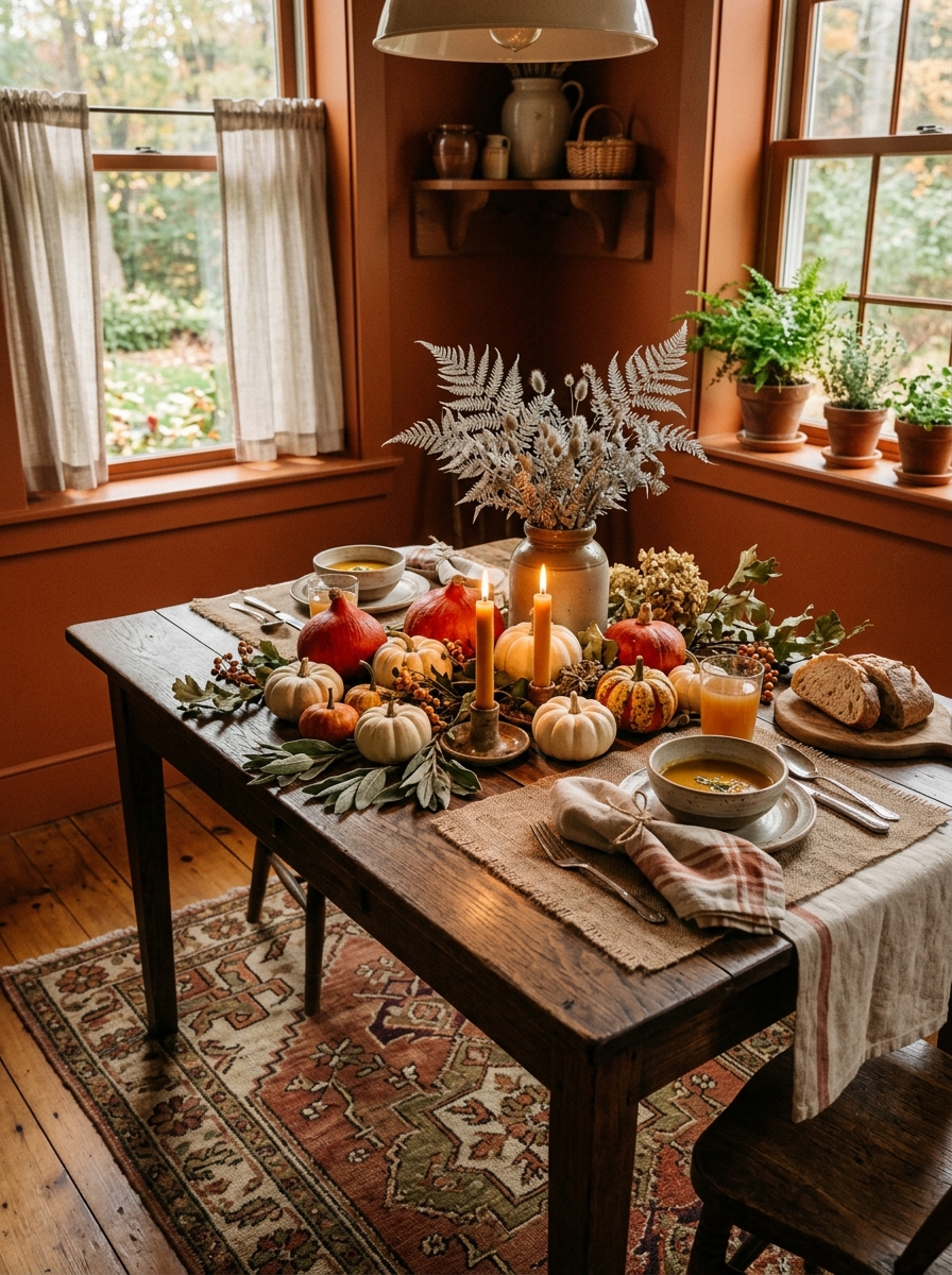 Harvest Feast with Pumpkins and Gourds