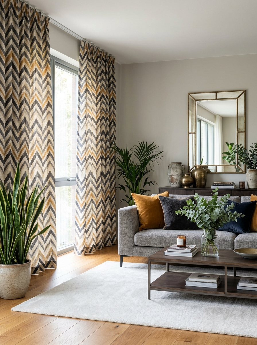 Chevron Patterned Curtains for Visual Interest