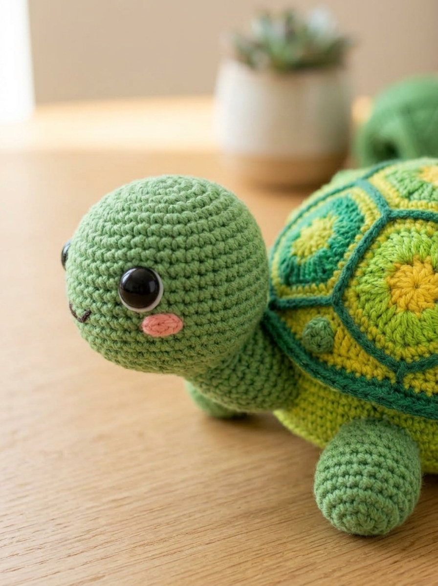 Crochet turtle detail angle