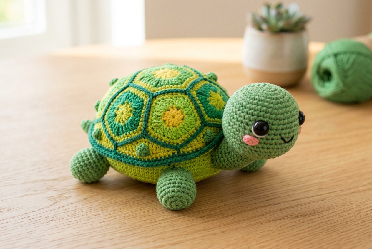 Cute crochet turtle hero shot - amigurumi sea turtle