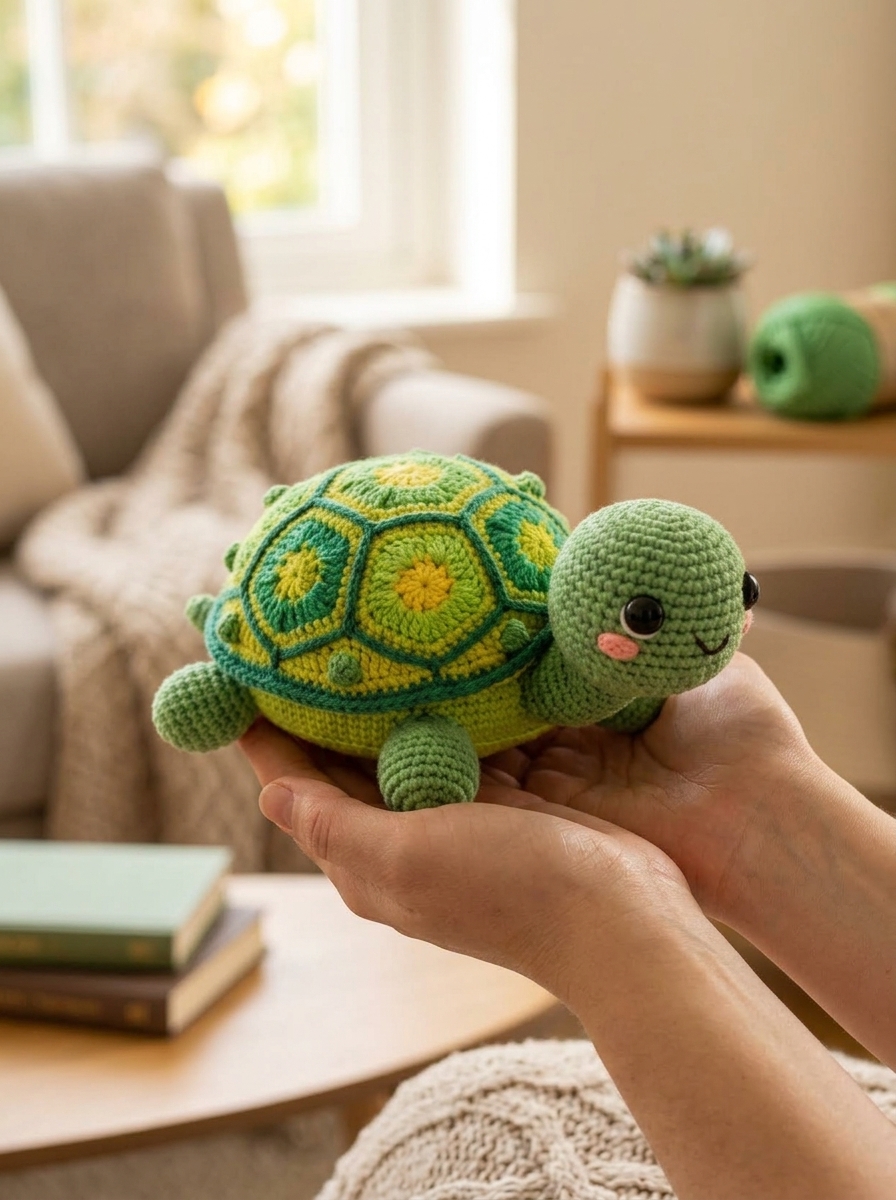 Crochet turtle lifestyle shot