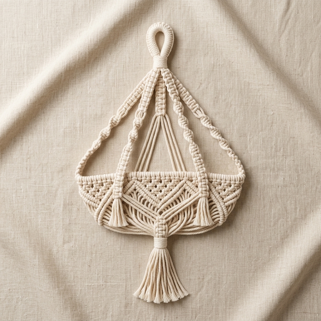 Flat lay of the crochet plant hanger