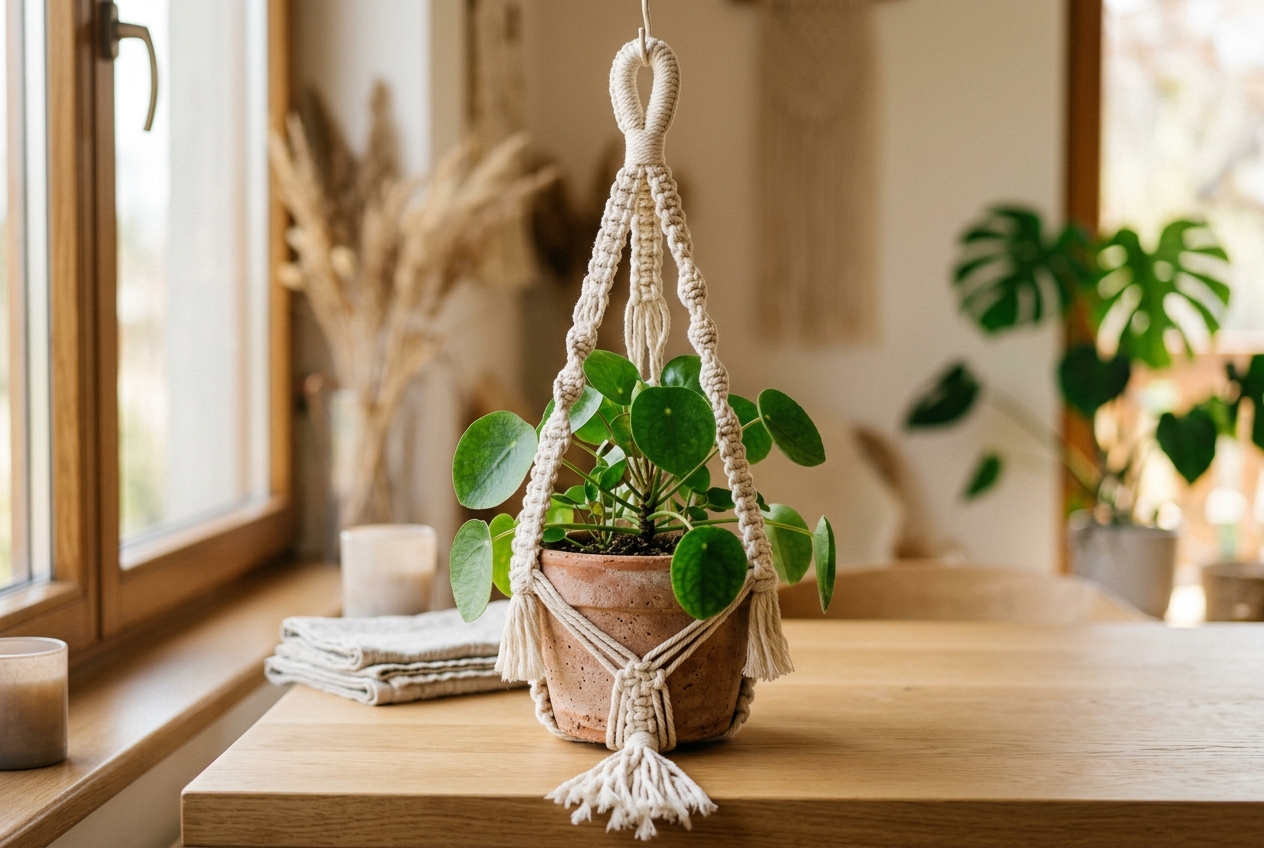 Hero shot of the boho plant hanger - crochet plant hanger pattern