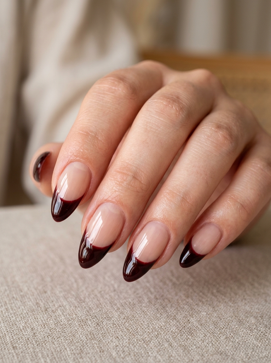 Black Cherry Vampire Blood Drip French - chic classy Halloween nail art - halloween nails