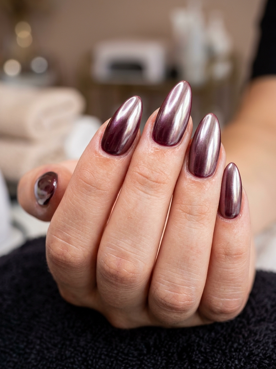 Glazed Black Cherry Donut Almonds - chic classy Halloween nail art
