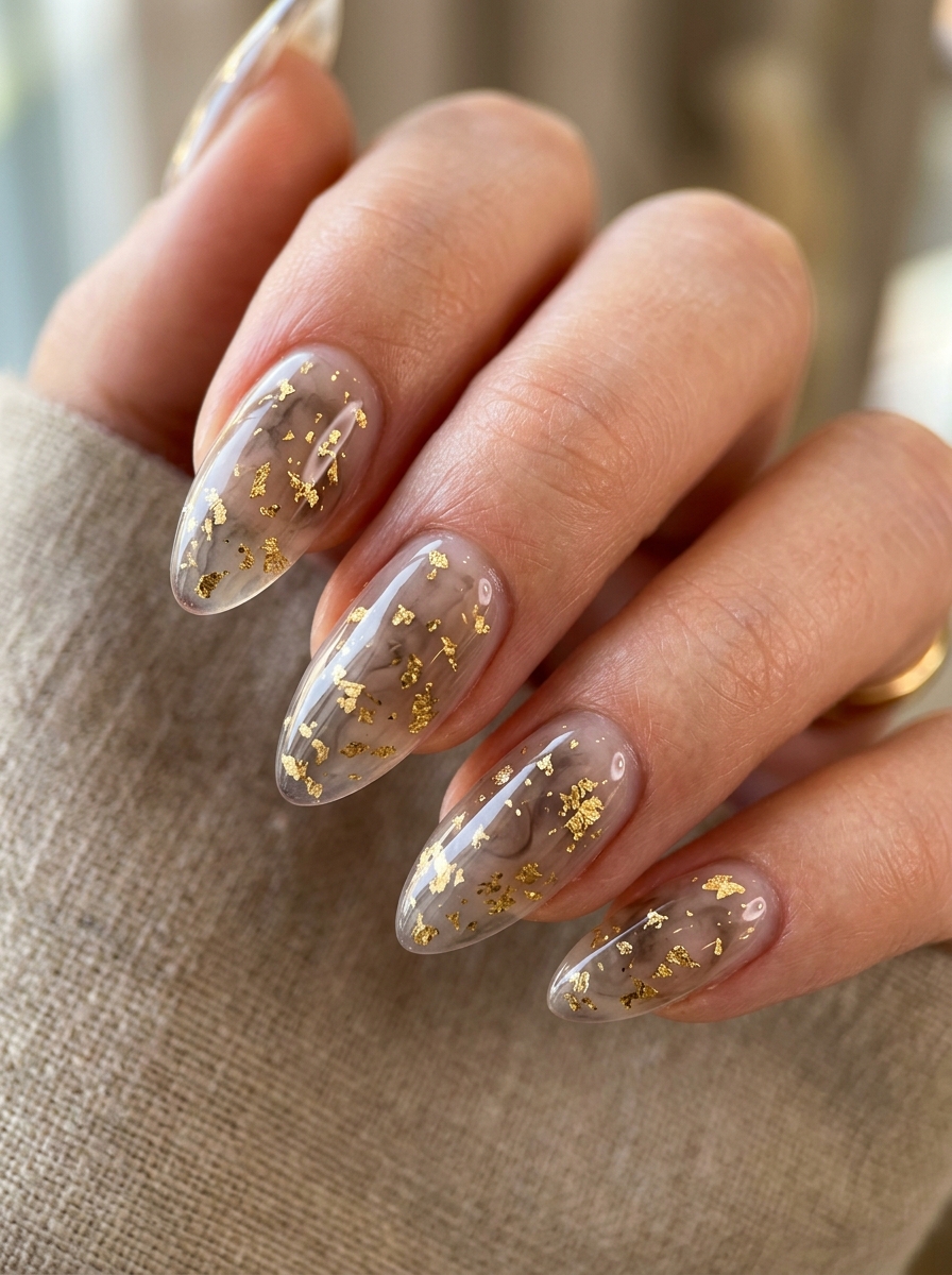 Translucent Smoky Quartz with Scattered Gold Flecks - chic classy Halloween nail art
