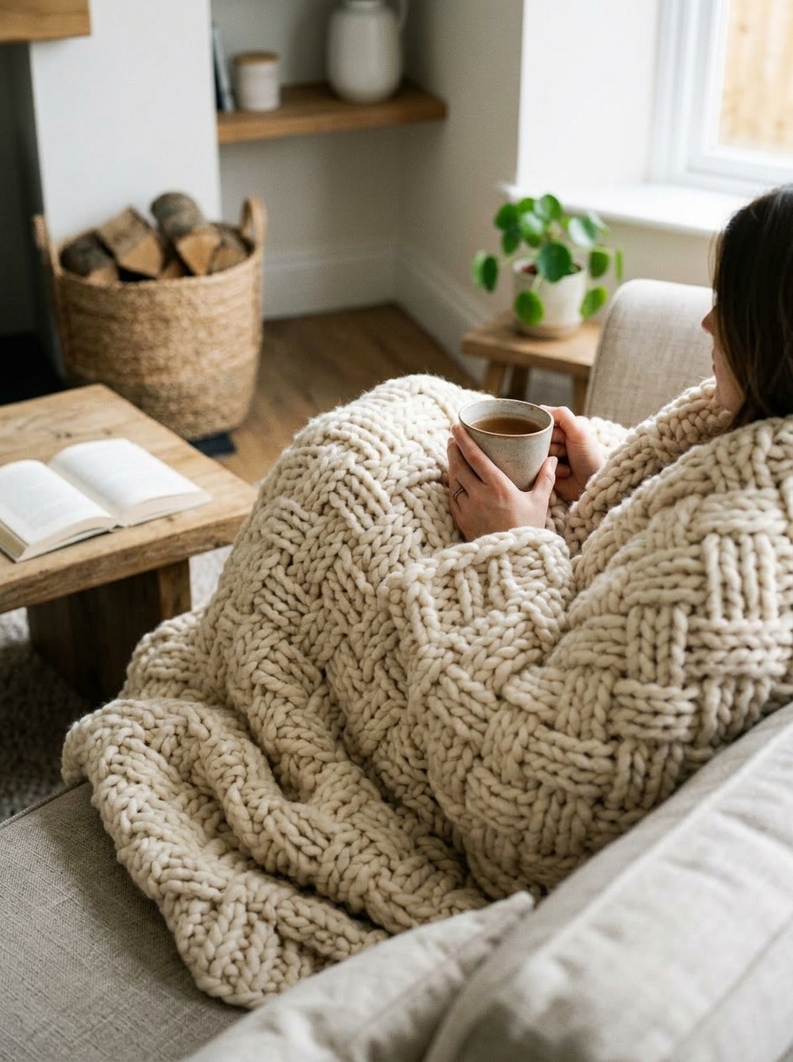Lifestyle shot - chunky crochet blanket pattern