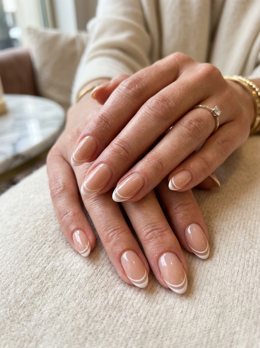 Double Hairline Micro Arc - modern classy french tip nails design