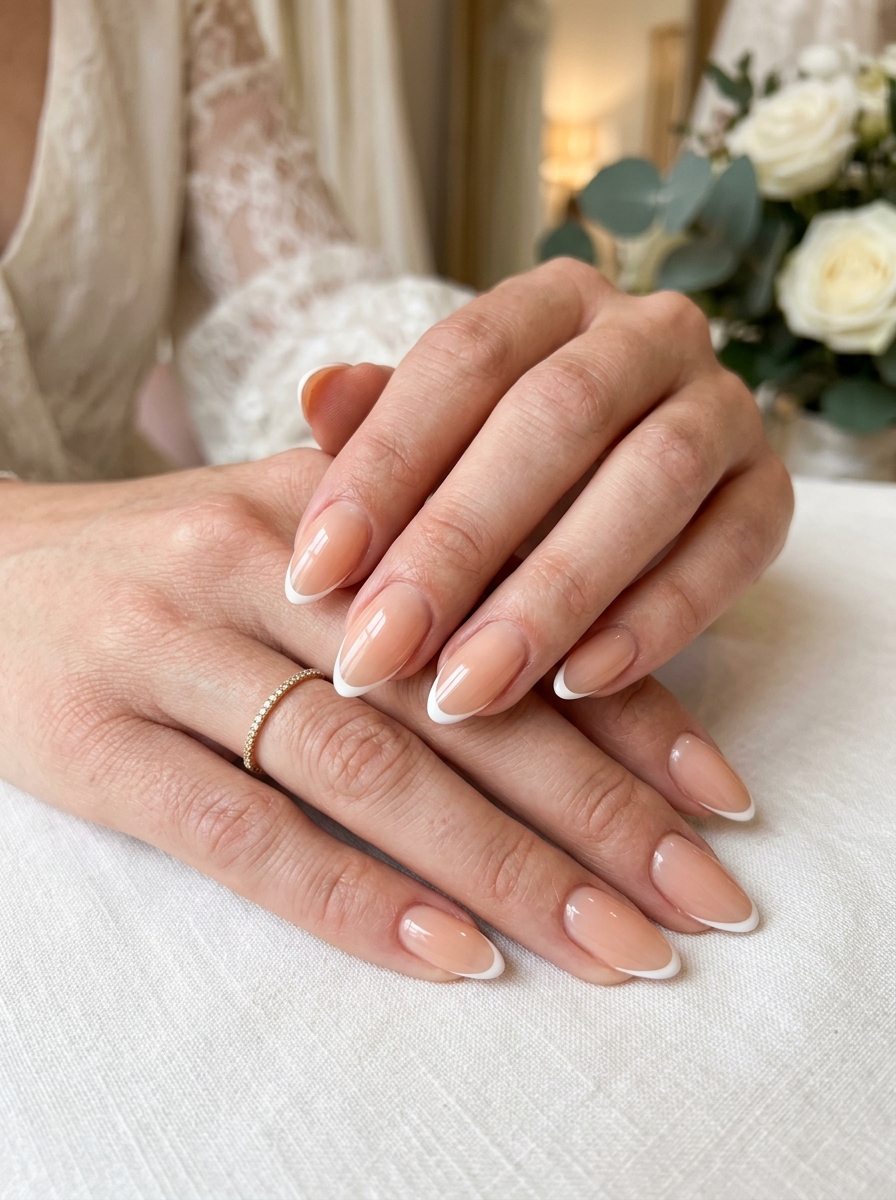 Almond Micro French Contour - modern classy french tip nails design