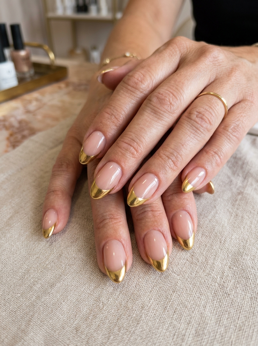 Molten Gold Chrome French Tips - modern classy french tip nails design