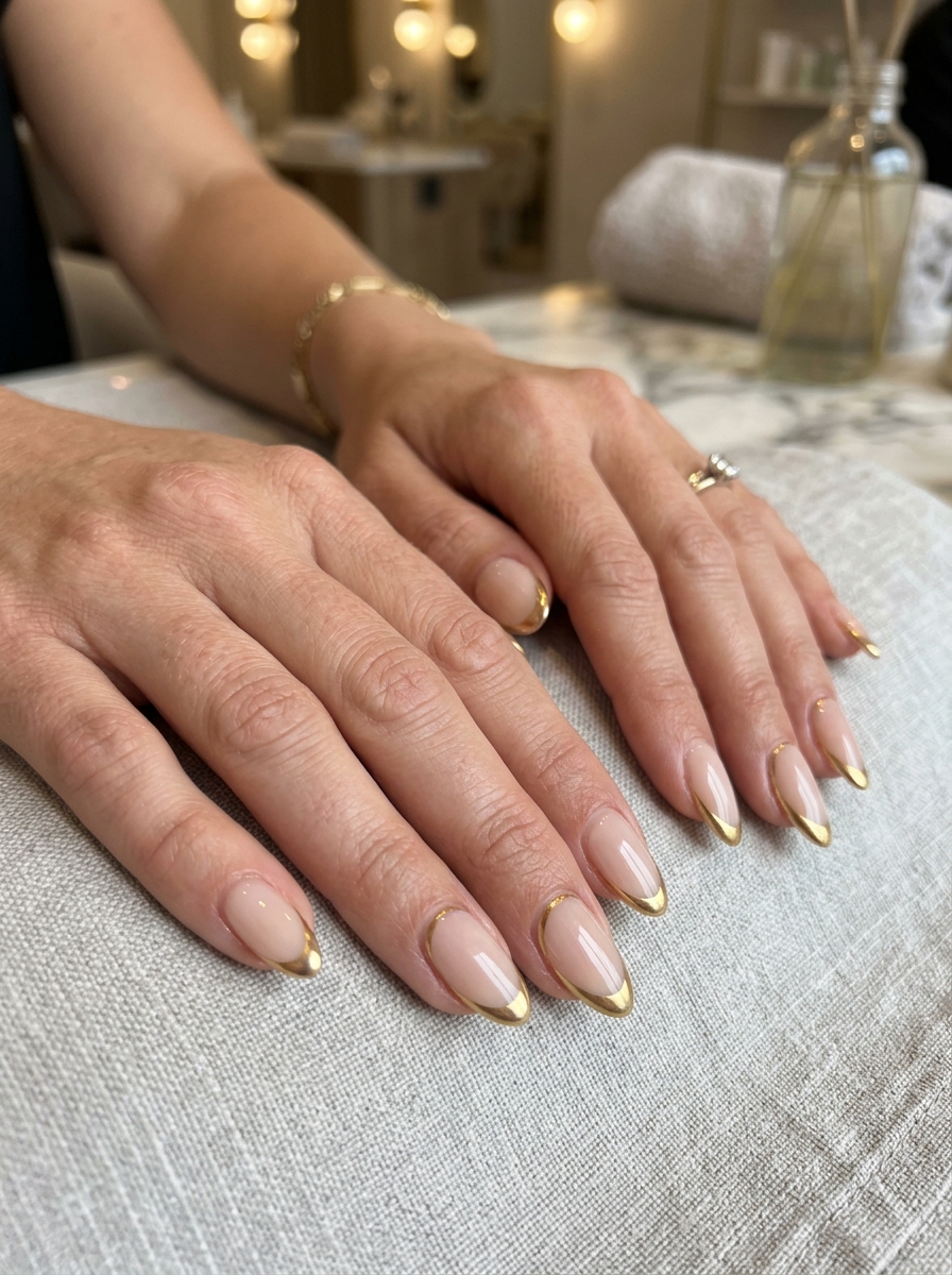 Gilded Chrome French Outline - modern classy french tip nails design