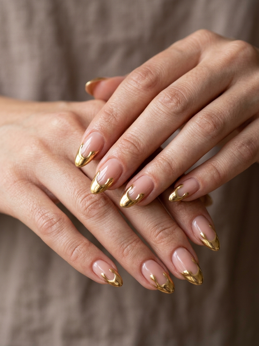 Molten Liquid Drip French - modern classy french tip nails design