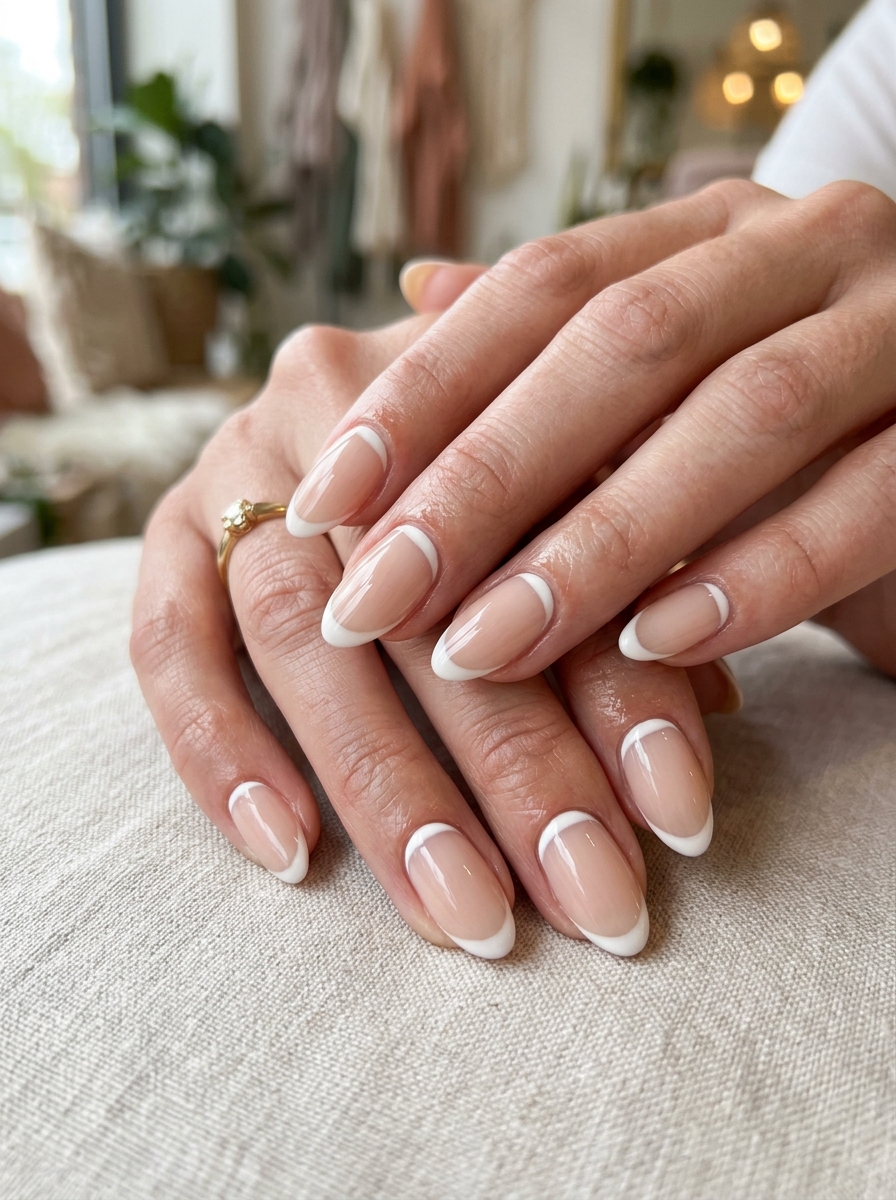 Classic White Cuticle Cuff - modern classy french tip nails design