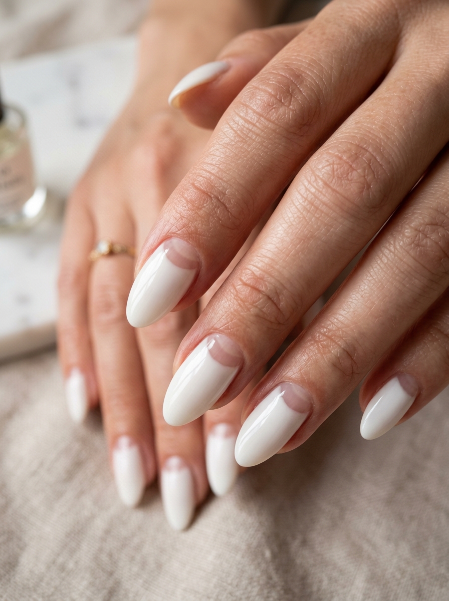 Inverted Half-Moon Negative Space - modern classy french tip nails design
