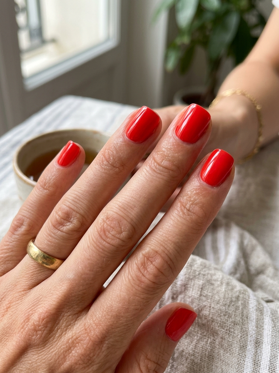 Clean Girl Squoval Poppy Red - classy red cherry mocha nails design