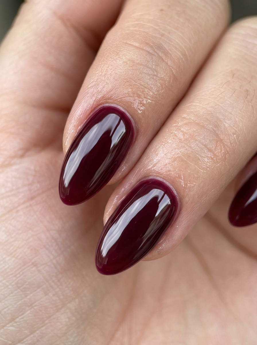 Vampy Burgundy Liquid Glass - classy red cherry mocha nails design