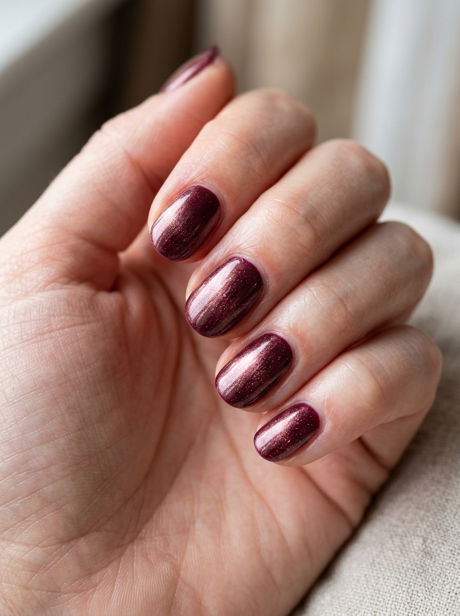 Rose Gold Veiled Bordeaux - classy red cherry mocha nails design