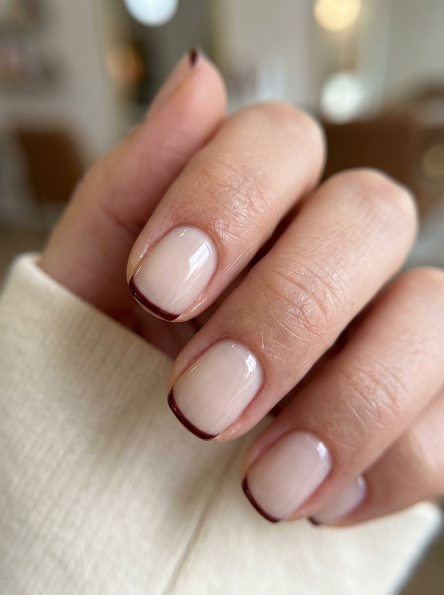 Micro Cherry Mocha French - classy red cherry mocha nails design