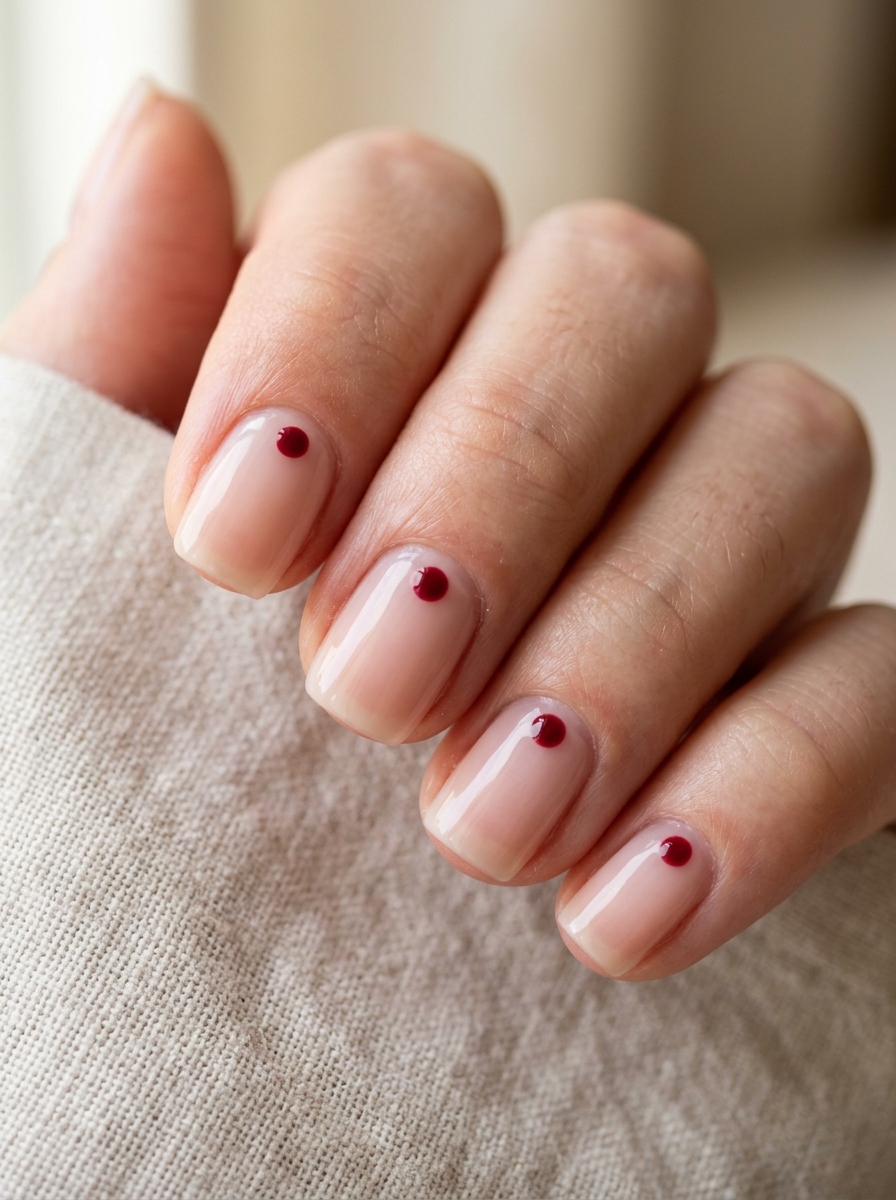 Minimalist Cherry Half-Moon Dots - classy red cherry mocha nails design