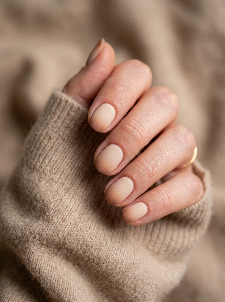 Velvety Oat Milk Cream with Cocoa Dusting Tips - cozy brown nails mocha latte design