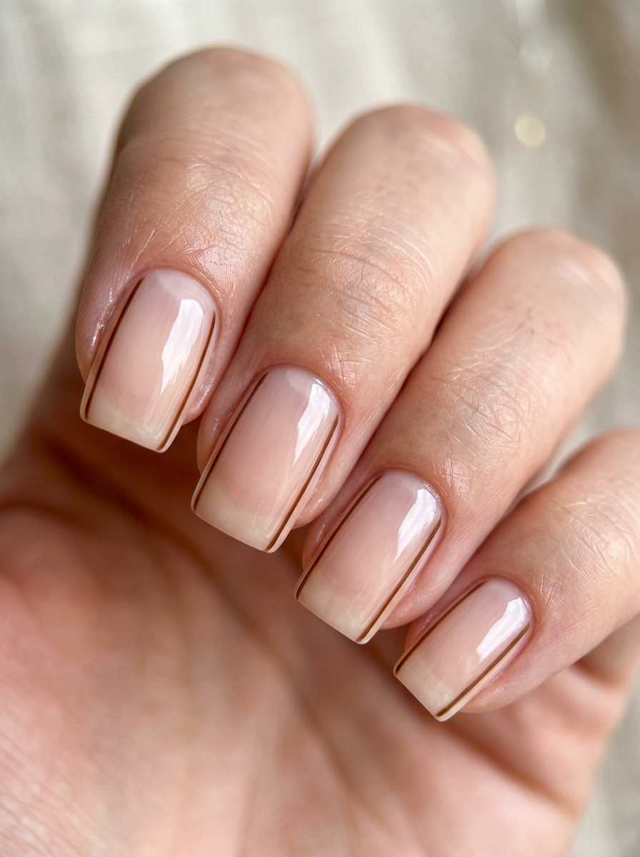 Slender Walnut Brown Sidewall Pinstripes - cozy brown nails mocha latte design