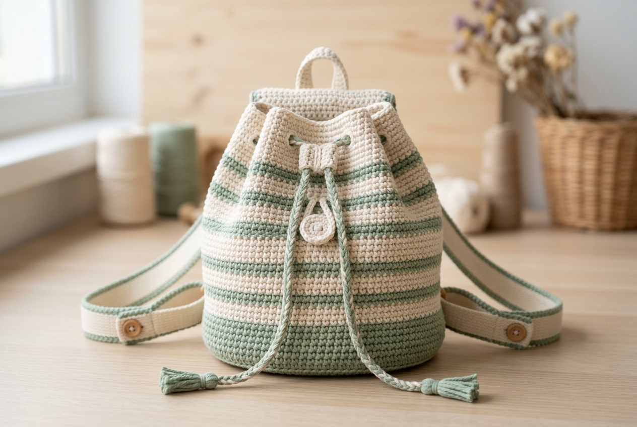 Crochet mini backpack hero shot