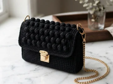crochet clutch purse with bobble stitch flap free pattern