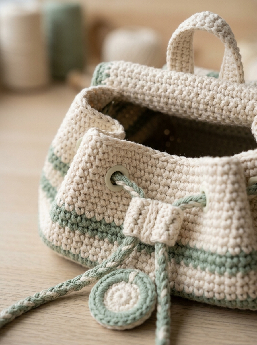 Crochet mini backpack detail