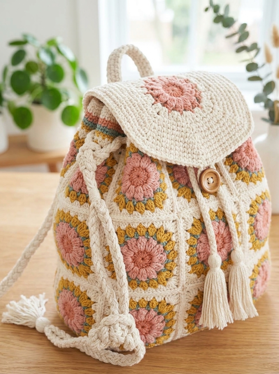 Crochet Backpack Detail Angle