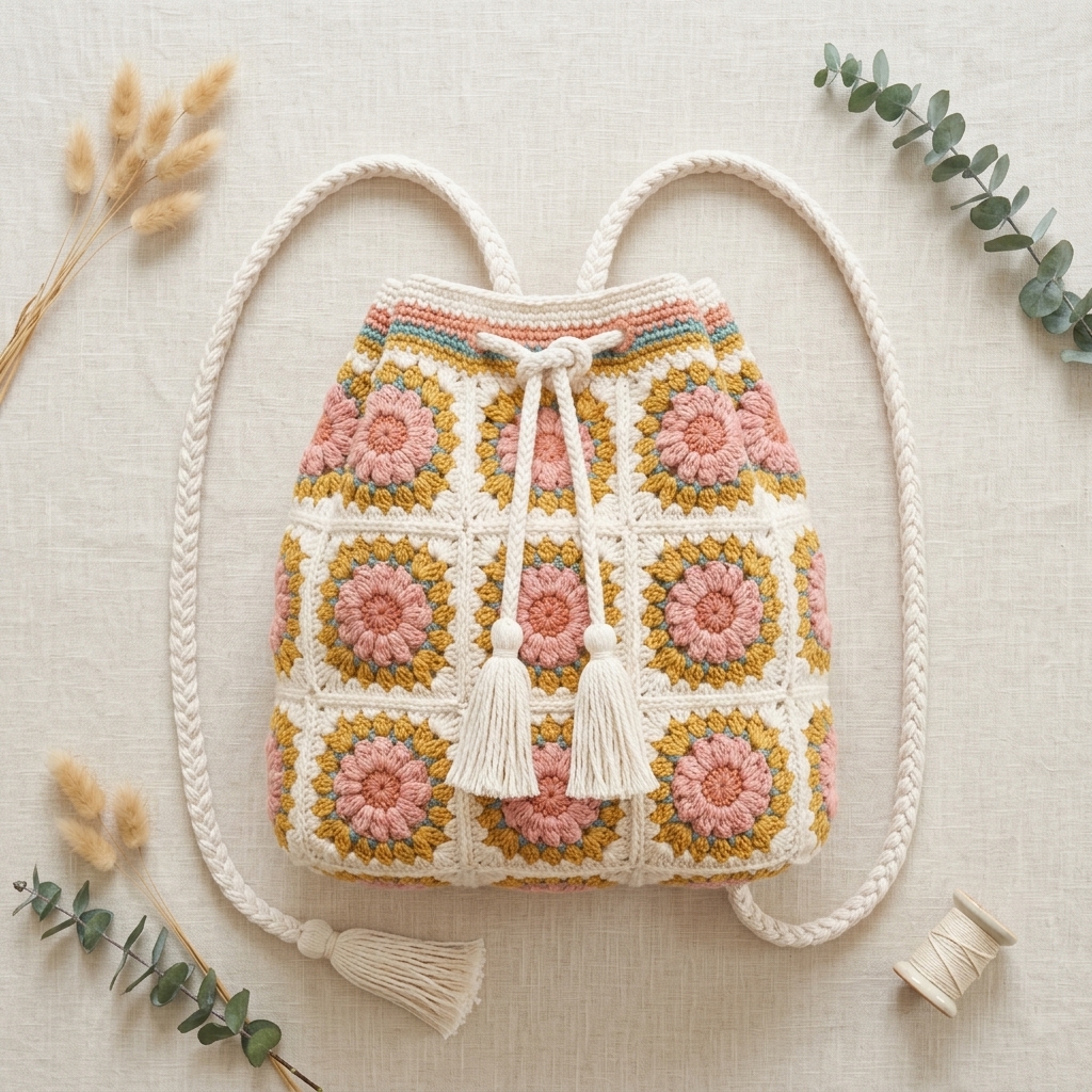 Crochet Backpack Flat Lay