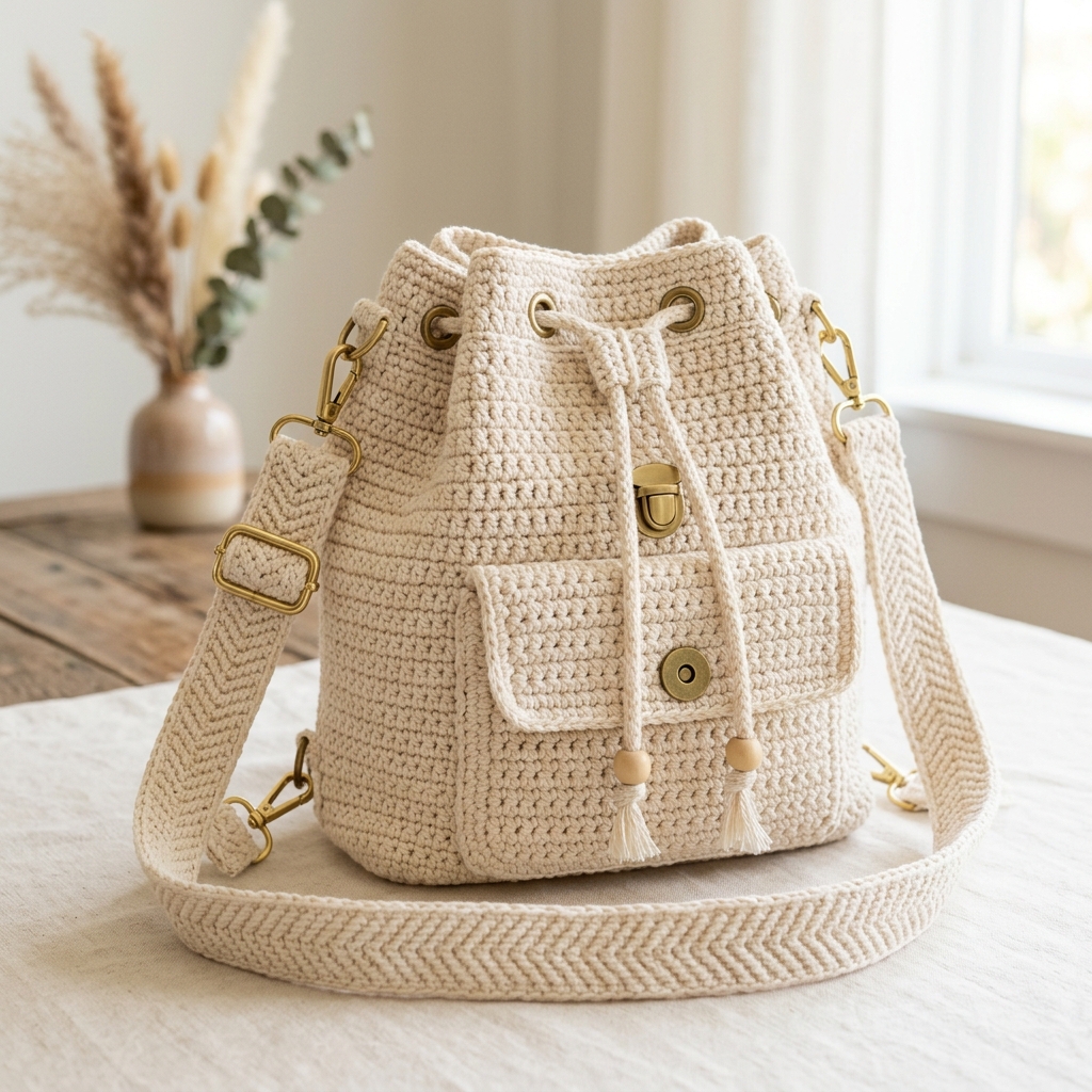 Finished crochet crossbody backpack hero shot - crochet backpack pattern