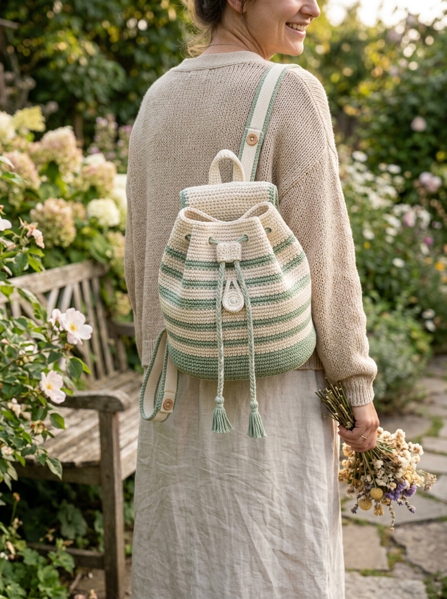 Crochet mini backpack lifestyle
