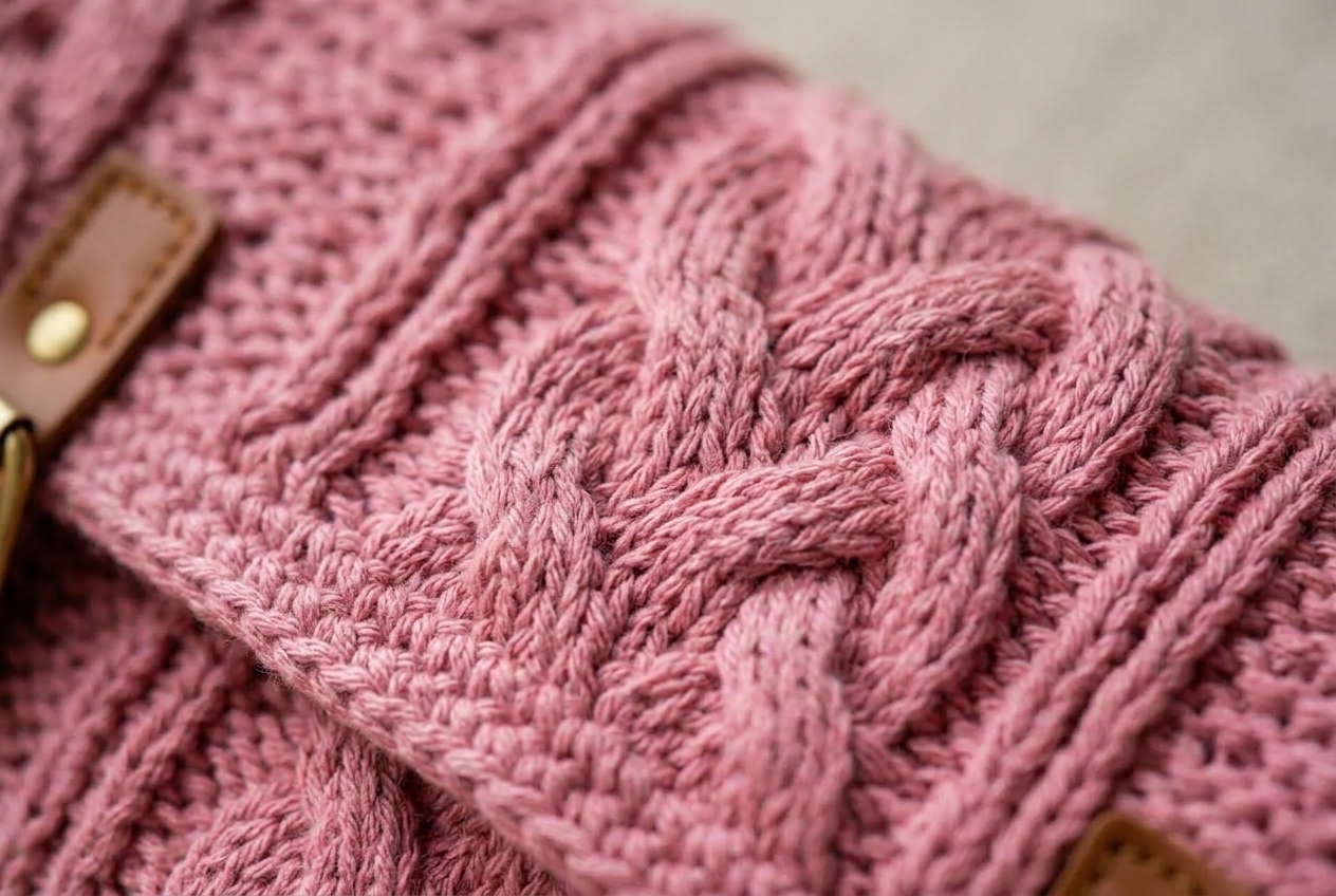 Macro shot highlighting the textured crossover crochet stitch