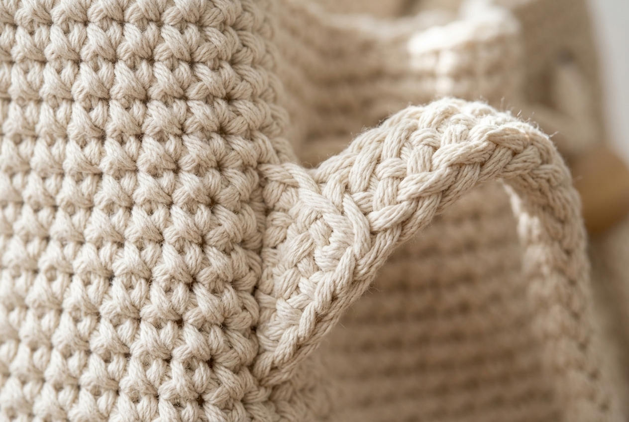 Macro texture of the crochet stitches and Romanian cord