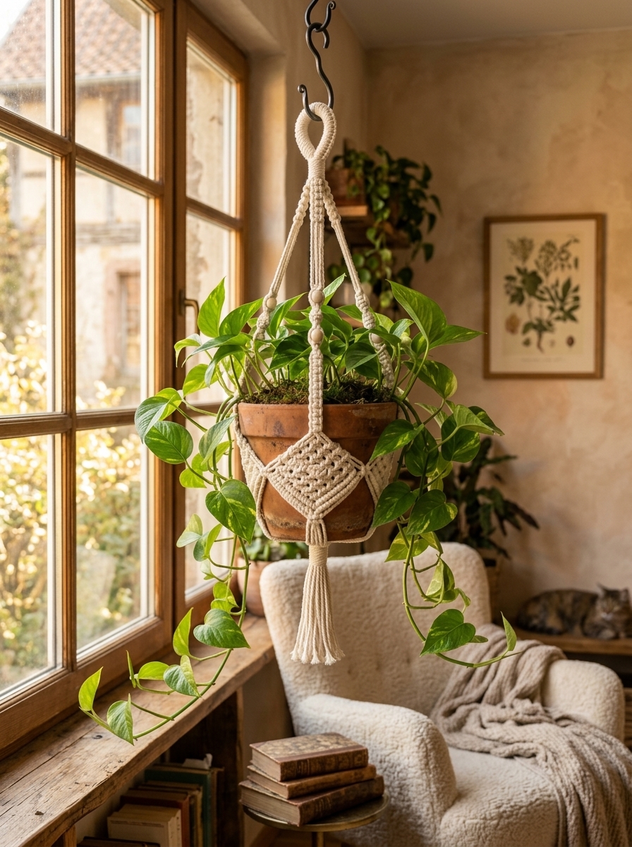 Crochet plant hanger lifestyle shot - macrame style crochet