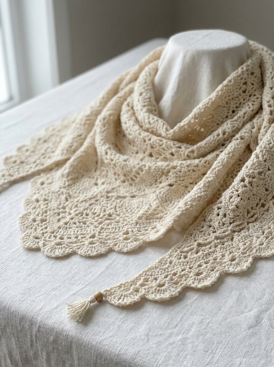 Close up angle of delicate lace iris crochet stitch