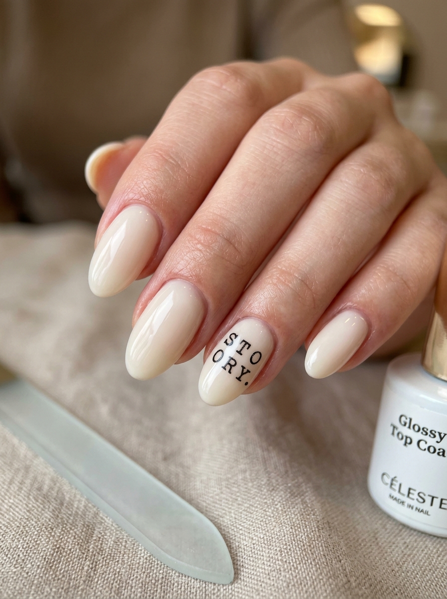Vintage Typewriter Letter Stamped Accent - moody dark academia nail art