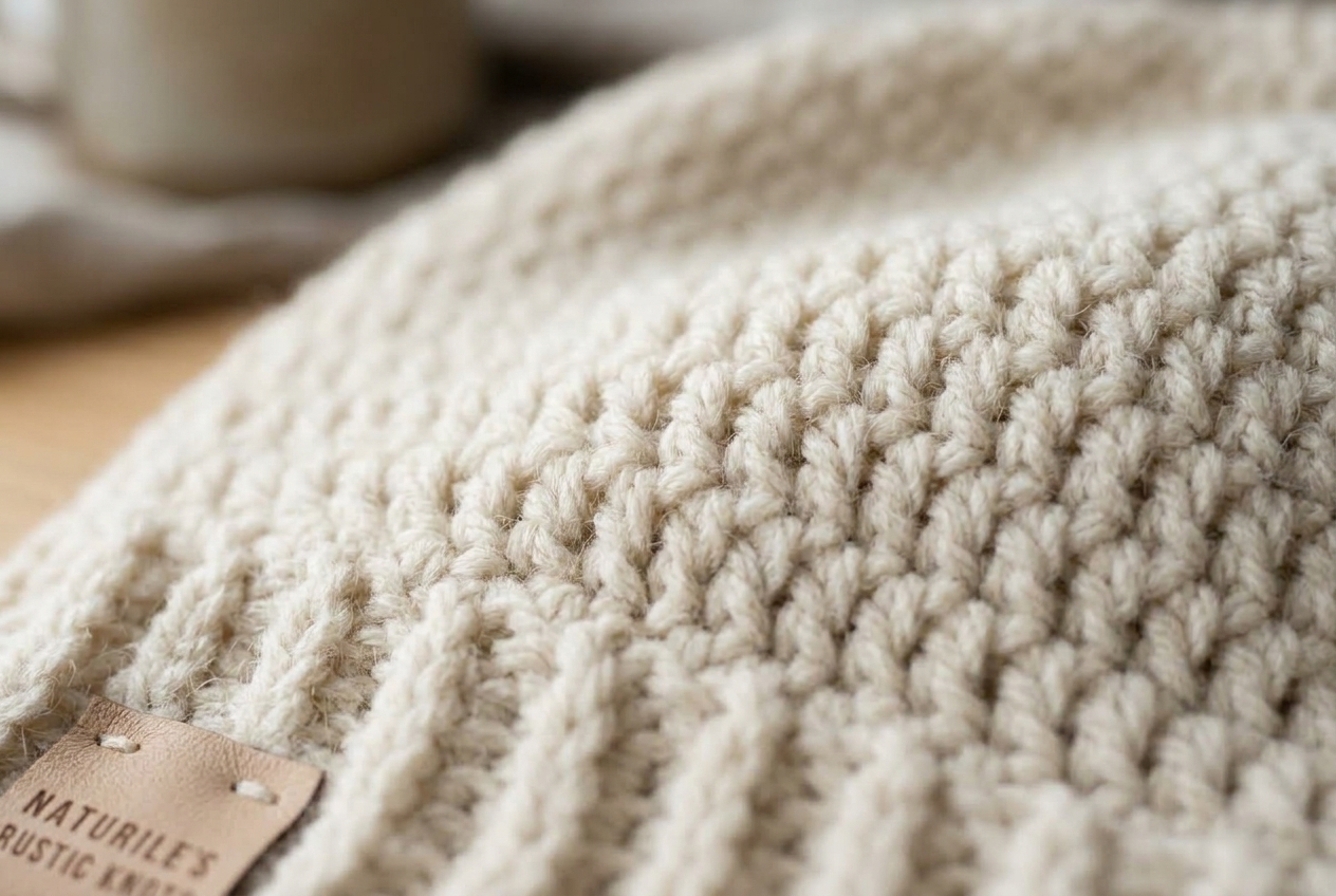 Macro closeup of double crochet yarn stitch texture