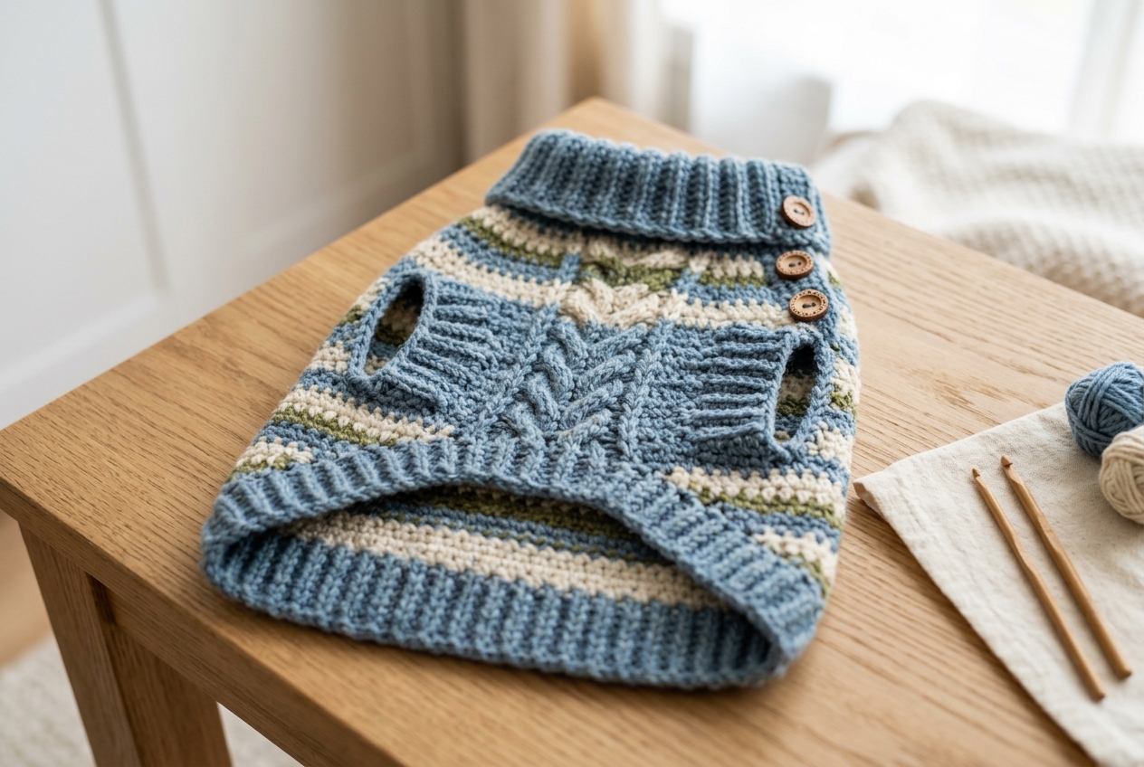 Dandy Crochet Dog Sweater in dark navy blue - crochet dog sweater pattern