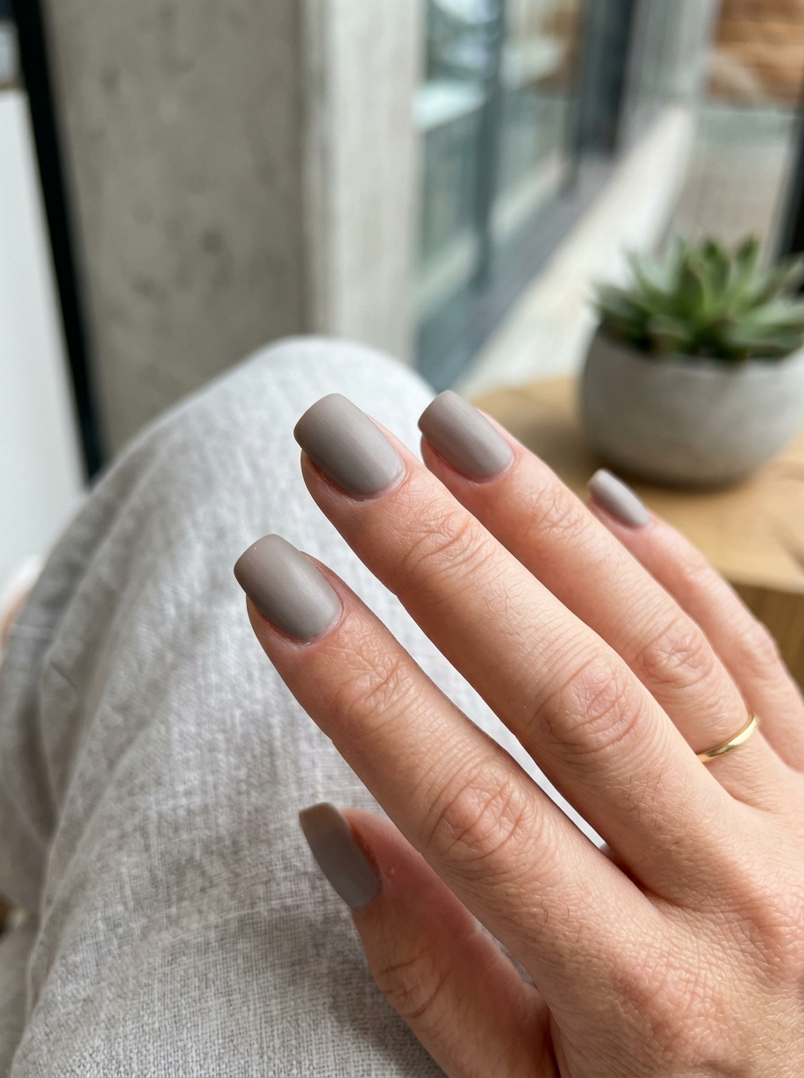 Muted Cool Greige Taupe - elegant nude nails manicure design