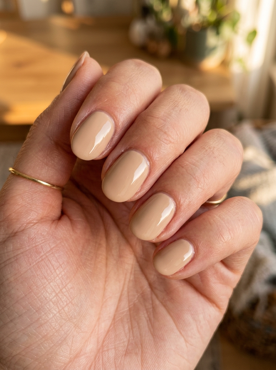 Warm Sandstone Cream Nude - elegant nude nails manicure design