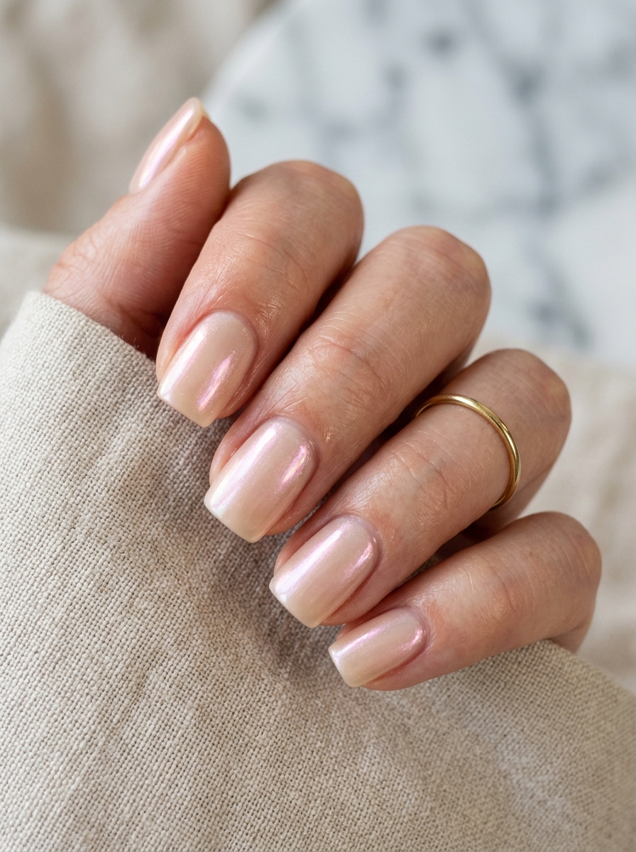 Mother-of-Pearl Nude Glaze - elegant nude nails manicure design